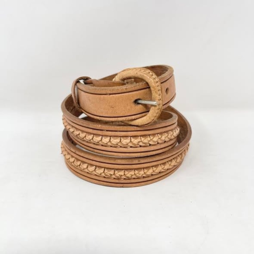 VTG Braided Belt Wms 36 Tan Brown Leather Hand Tooled‎ Covered Buckle Western